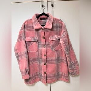 Pink Plaid Button-Up Jacket